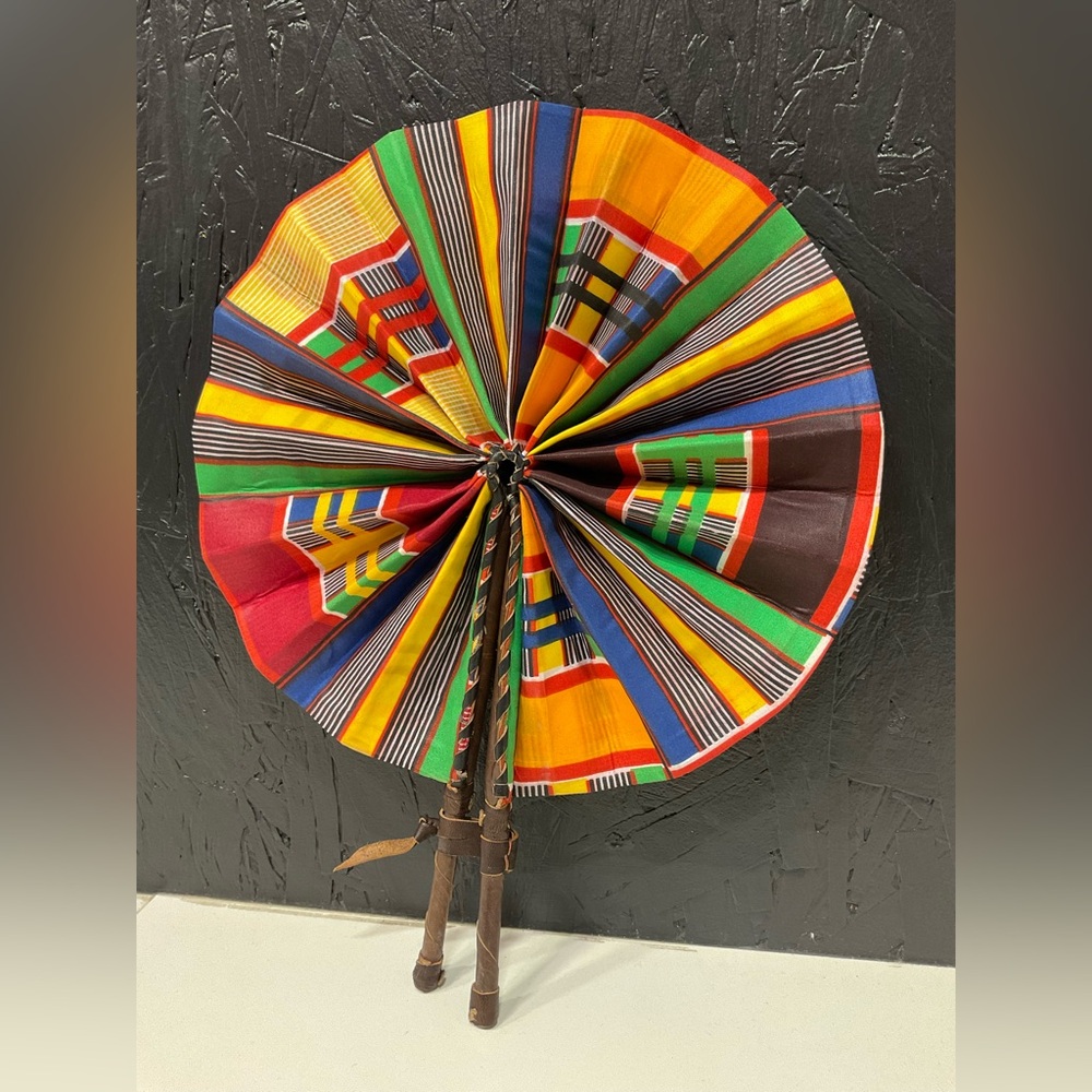 Beautifully craft handmade fan vibrant patterns with faux leather wrap handles